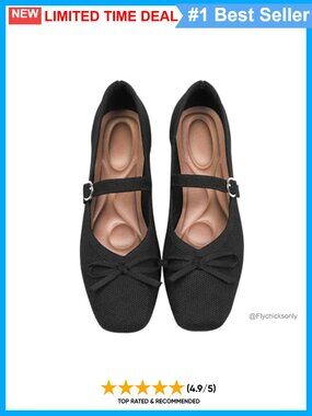 Knit Ballet Flats Square Toe Ankle Strap Washable Comfort Women